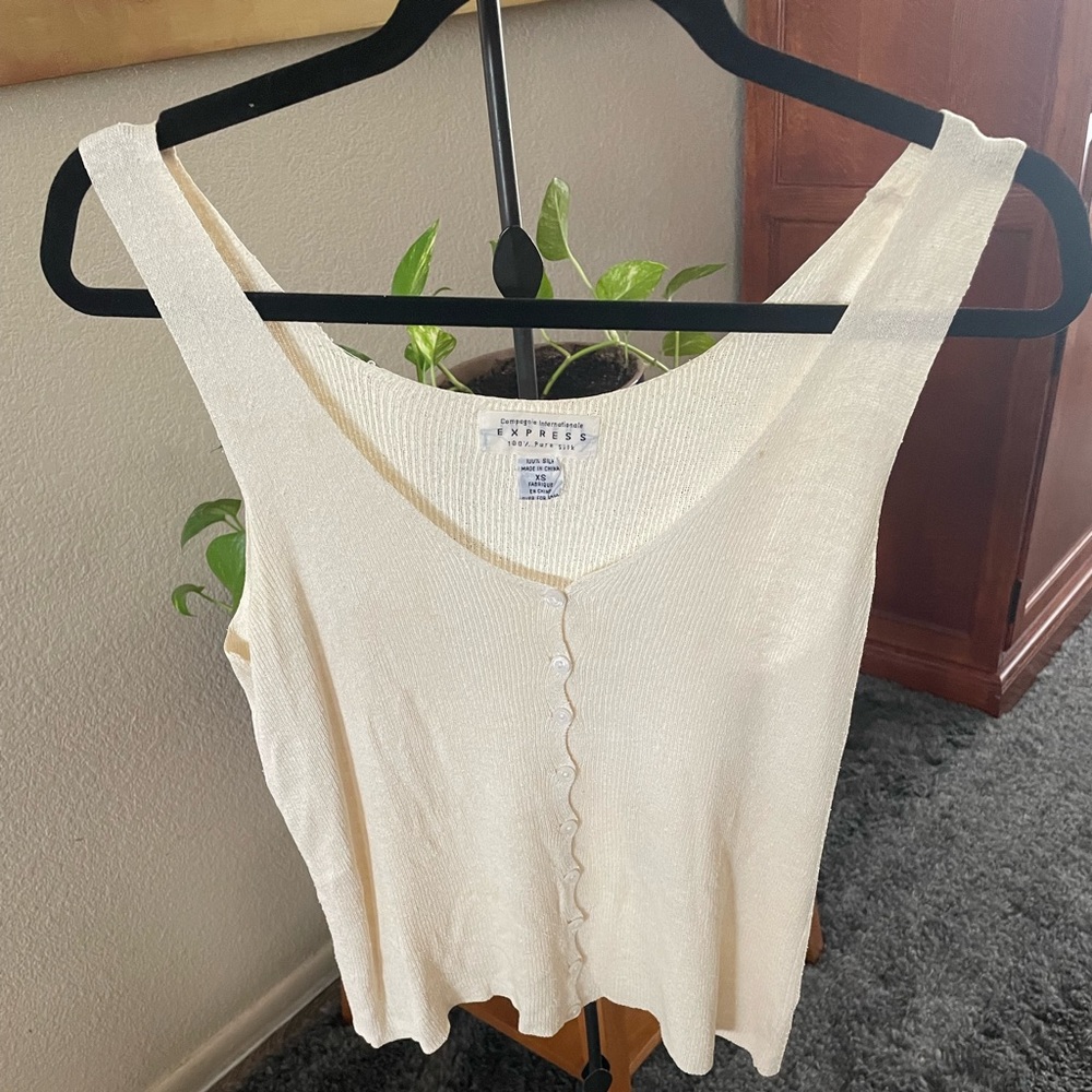 Compagnie Internationale Express, 100% silk, sleeveless vest sweater, cream,XS